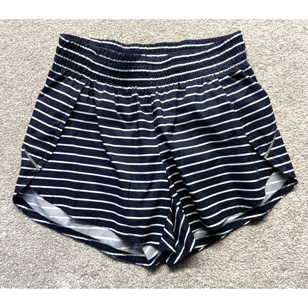 Athleta Womens Navy White Striped Running Shorts XS Reflective Trim